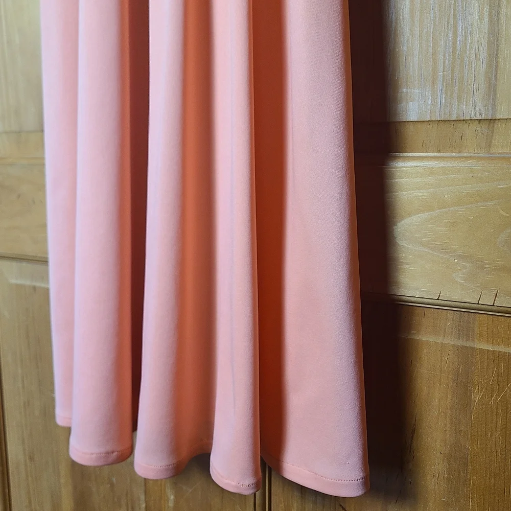 Vintage 70s Peach Pleated Midi Dress Floral Embroidered Trim Boho Prairie - Picture 5 of 16